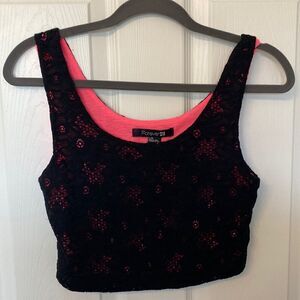 Forever 21- black and pink lace cropped top- size large